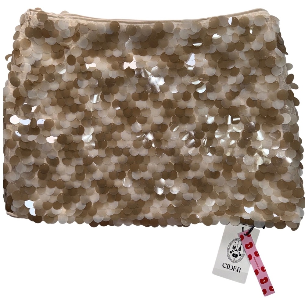 Cider Champagne Gold Large Paillette Sequin Mini Skirt XL NEW Party Festival